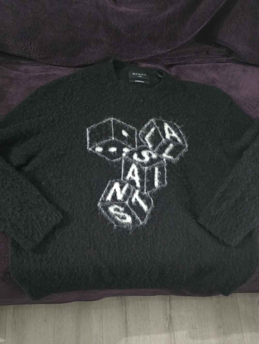All Saints Black Graphic Mohair Blend Sweater